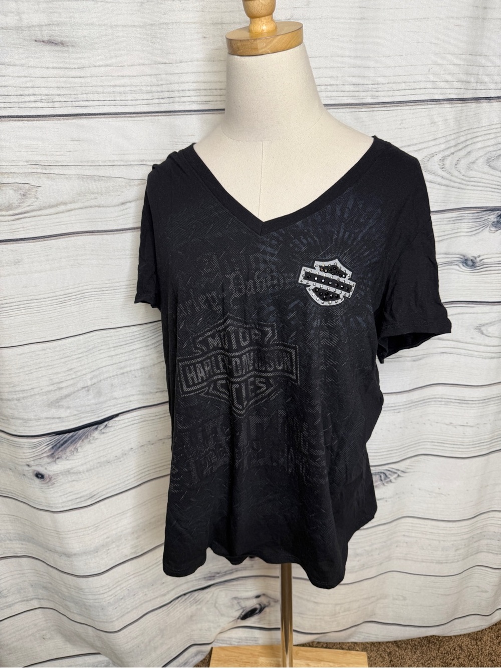 Harley-Davidson Black Short Sleeve V-Neck Graphic Tee